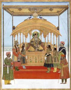 Akbar II holding audience on the Peacock Throne